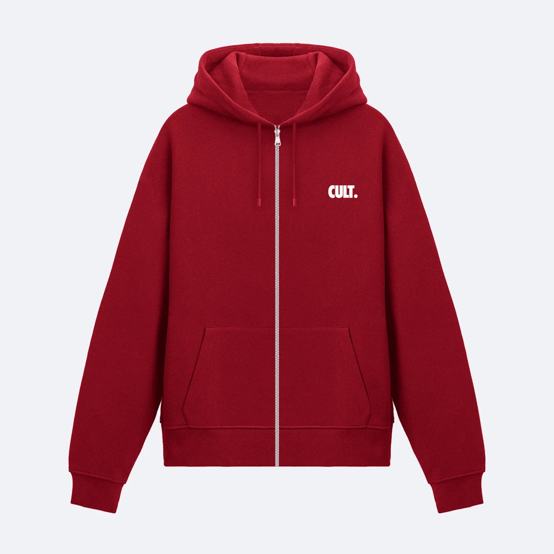 Kırmızı Fermuarlı Basic Hoodie
