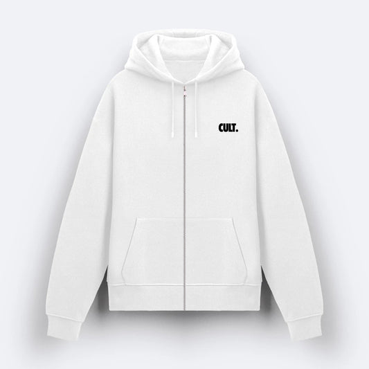 Beyaz Fermuarlı Basic Hoodie