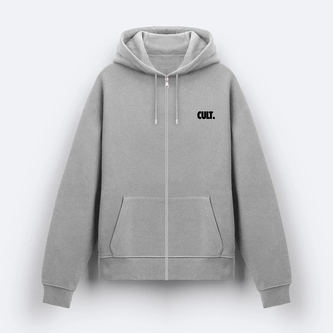 Gri Fermuarlı Basic Hoodie