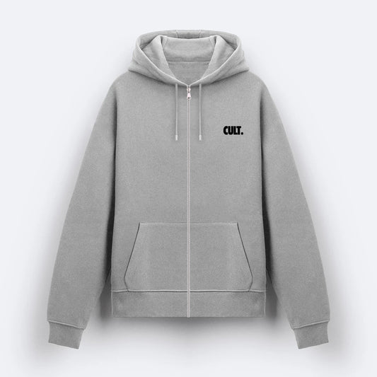 Gri Fermuarlı Basic Hoodie