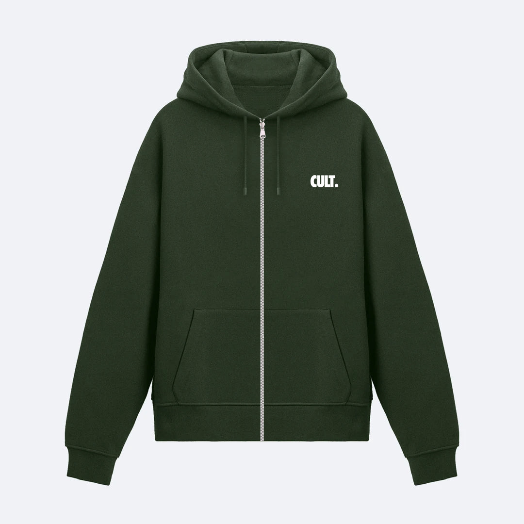 Haki Fermuarlı Basic Hoodie
