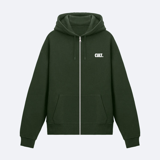 Haki Fermuarlı Basic Hoodie