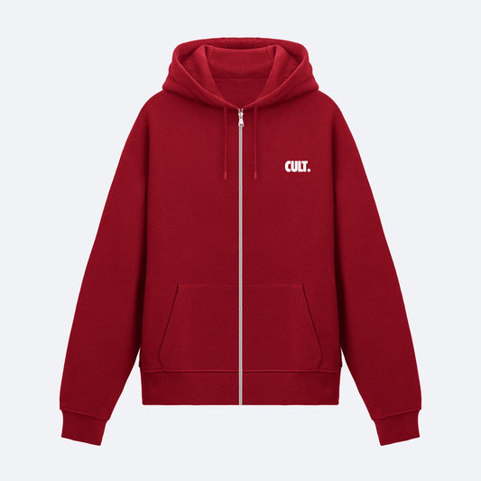 Kırmızı Fermuarlı Basic Hoodie