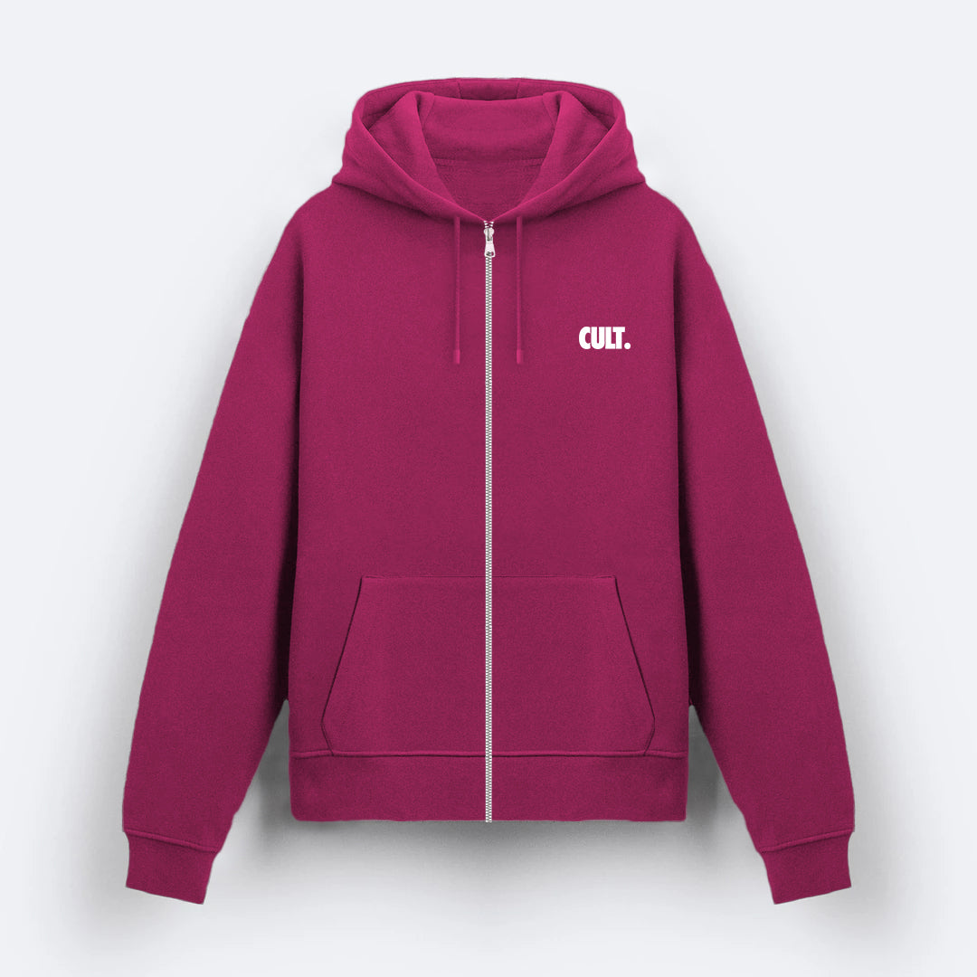 Pembe Fermuarlı Basic Hoodie